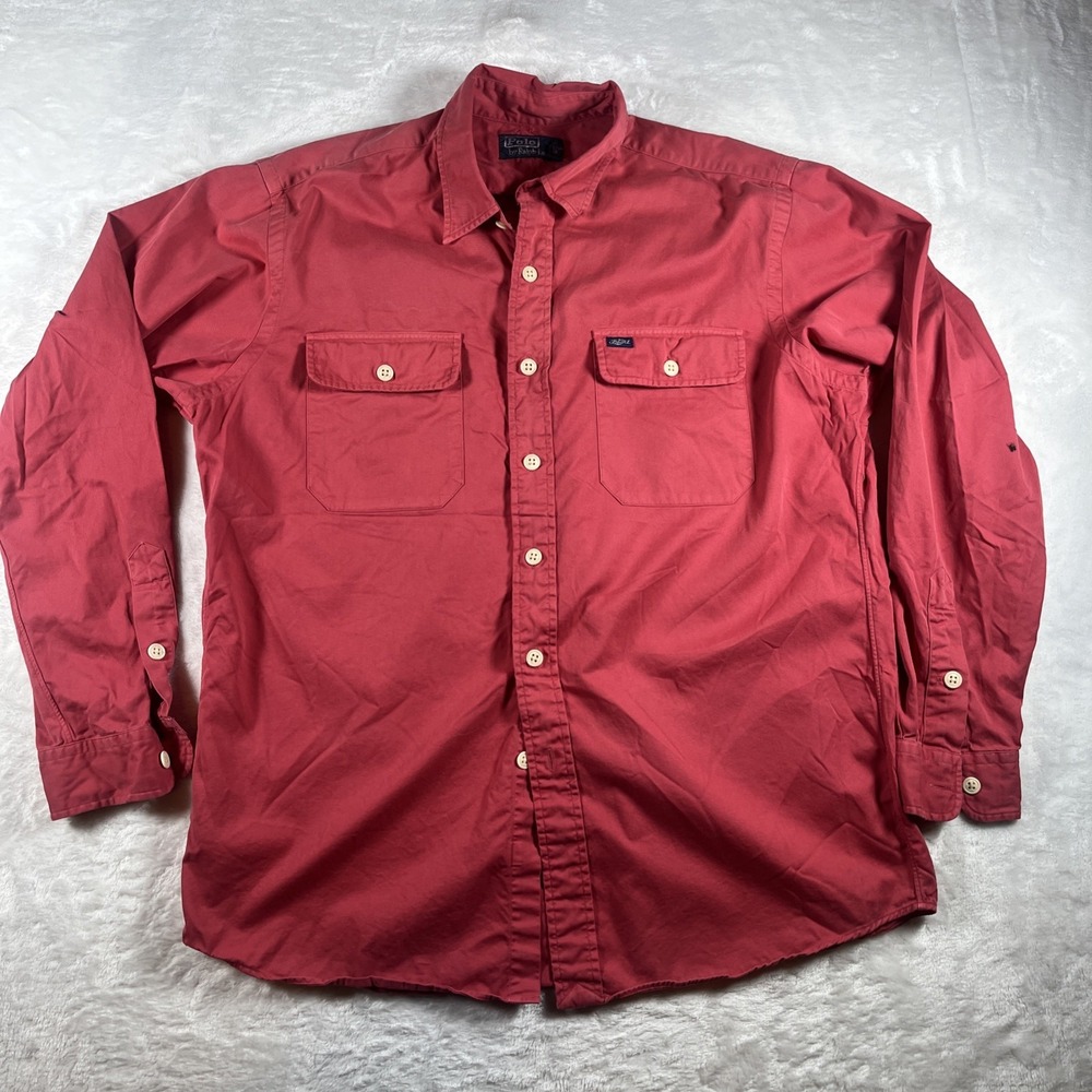 VINTAGE 90s Polo Ralph Lauren Shirt‎ Mens M Medium Button Long Sleeve Pink